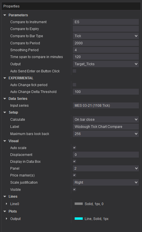 Tick Chart Compare settings panel